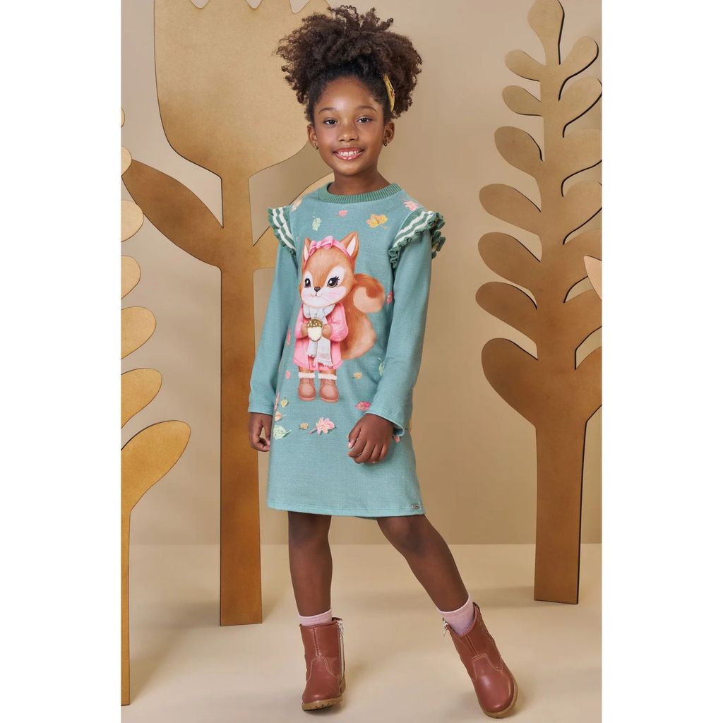 Vestido Menina Malha Fresh Estampa Raposa Infanti