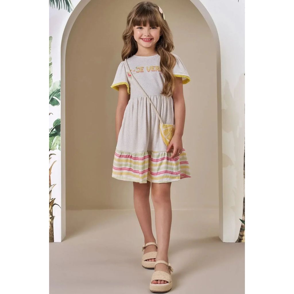 Vestido Menina Estampa Frase Acompanha Bolsa Infanti