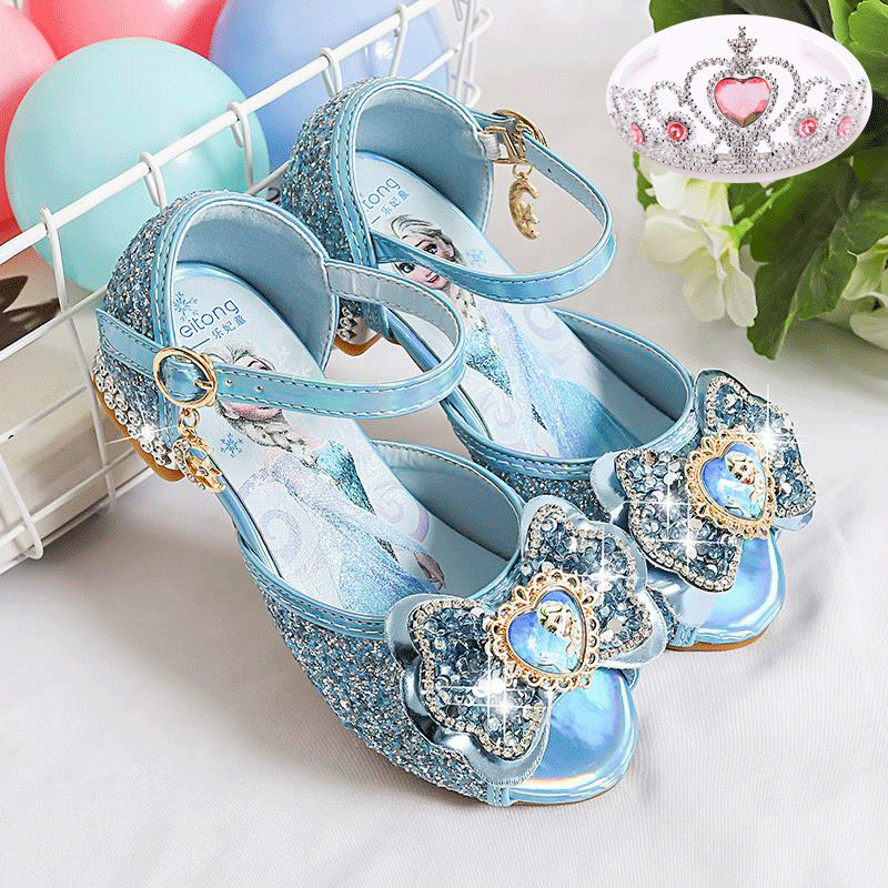 Meninas sandálias Elsa princesa sapatos verão novo estilo influenciador dedo do pé aberto cristal sapatos infantis conge