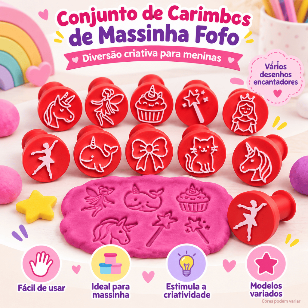 Kit Carimbos para Massinha Tema Encantado | Unicórnio, Princesa, Fada e Mais com Cortador