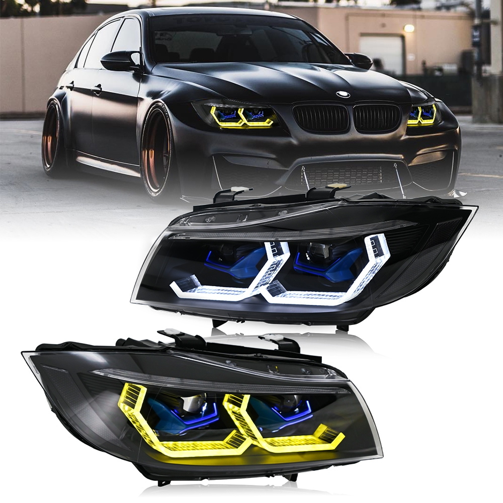 For BMW 3 Series E90 headlight assembly, Modified with dual color LED lens daytime running light flow steering module