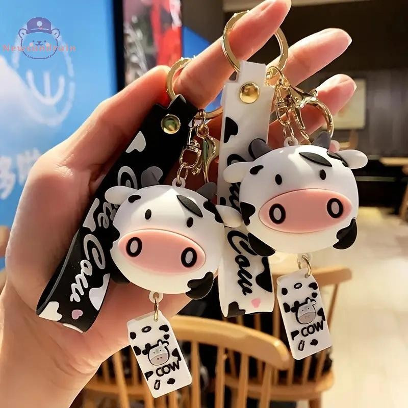 newsandrain Creative silicone animal cow car keychain，Cartoon style，Cute cat keychain，Bag Ornaments。