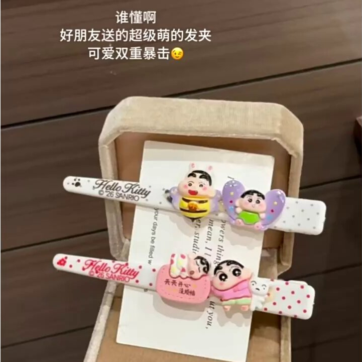 Crayon Shin-Chan Grande Clipe Plano Doce Menina Coração All-Match Sem Costura Cabelo Quebrado Franja Clipe