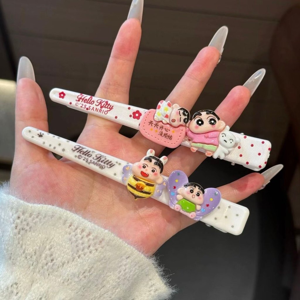 Bonito lápis Shin-Chan grande clipe plano doce menina estilo coração sem costura cabelo quebrado franja clipe lateral ac