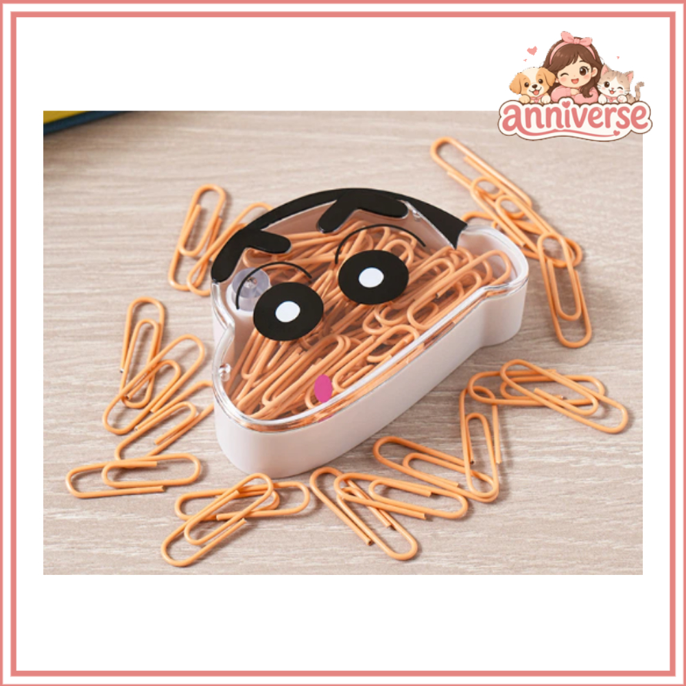 [Daiso Korea] Conjunto De Caixa De Armazenamento De Clipe Crayon Shin-chan 90 Unidades