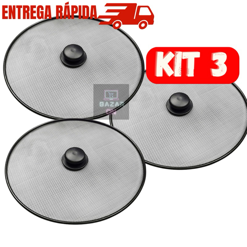 Kit 03 Tampas Frituras Para Frigideiras Panelas Anti Respingos de Óleo 29cm