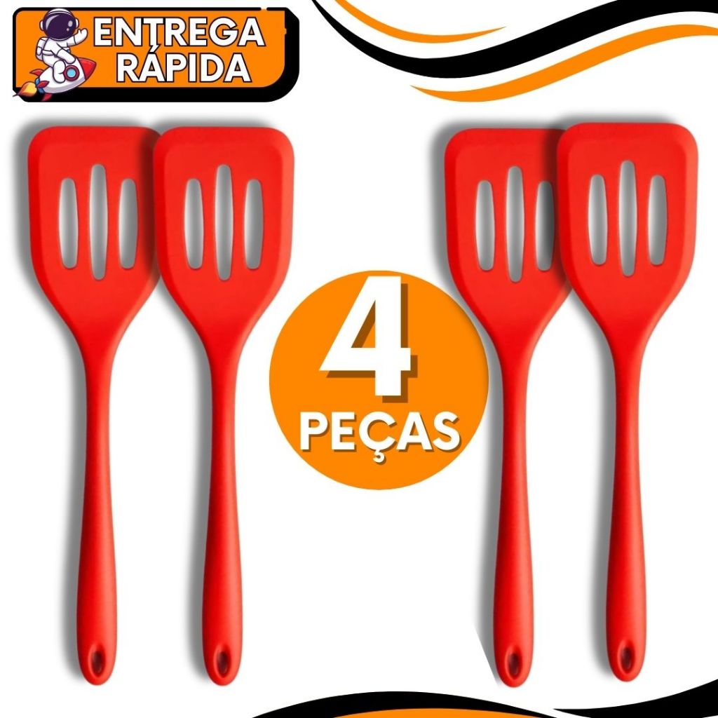 Espátula Chapeiro De Silicone Vazada Fritura Não Risca Panela Alta Qualidade Utensilio Casa Restaurante Prof