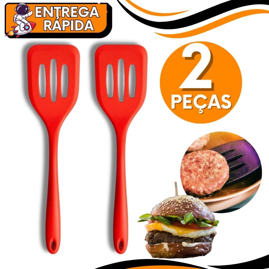 Espátula Chapeiro De Silicone Vazada Fritura Não Risca Panela Alta Qualidade Utensilio Casa Restaurante Prof