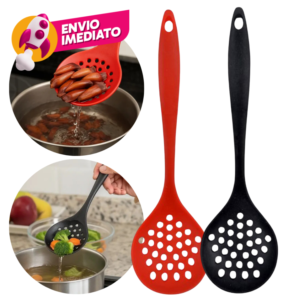 Kit Escumadeira Universal Silicone Maciço Para Panelas Teflon Ceramico Fritura Arroz Com 02/03/05Un.