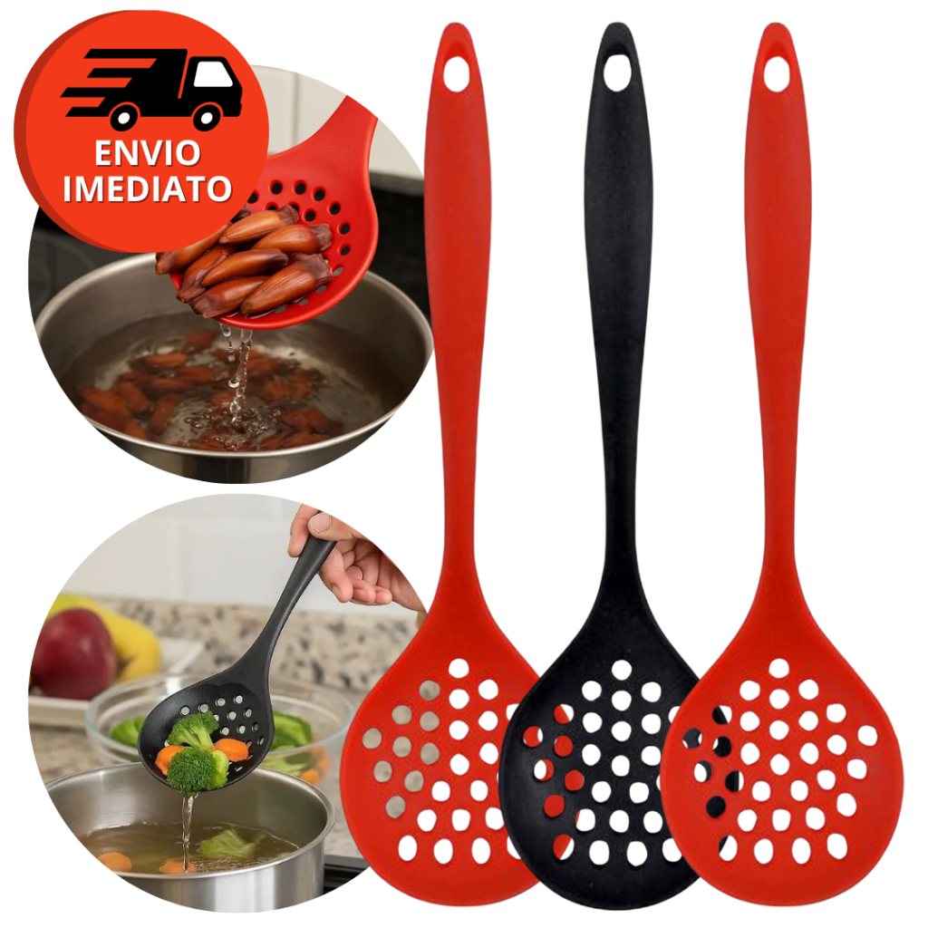 Kit Escumadeira Universal Silicone Maciço Para Panelas Teflon Ceramico Fritura Arroz Com 02/03/05Un