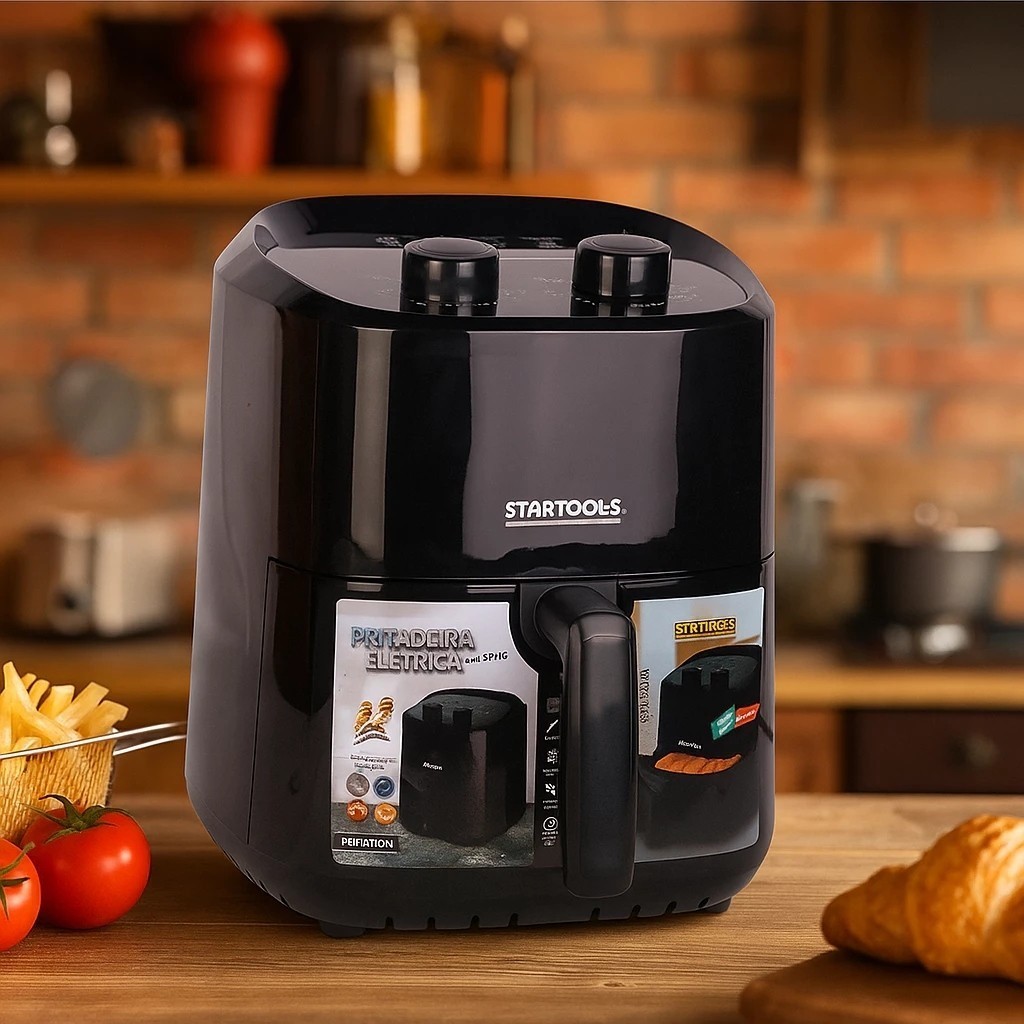 Fritadeira Elétrica Air Fryer Preto Saudável sem Óleo Fritura Batata Carne Panela Preparo Comida
