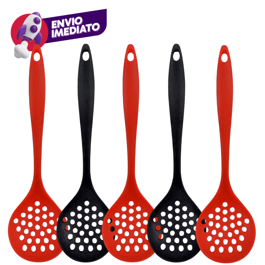 Escumadeira Universal Silicone Maciço Para Panelas Teflon Ceramico Fritura Arroz Kit Com 08 OU 10Un.