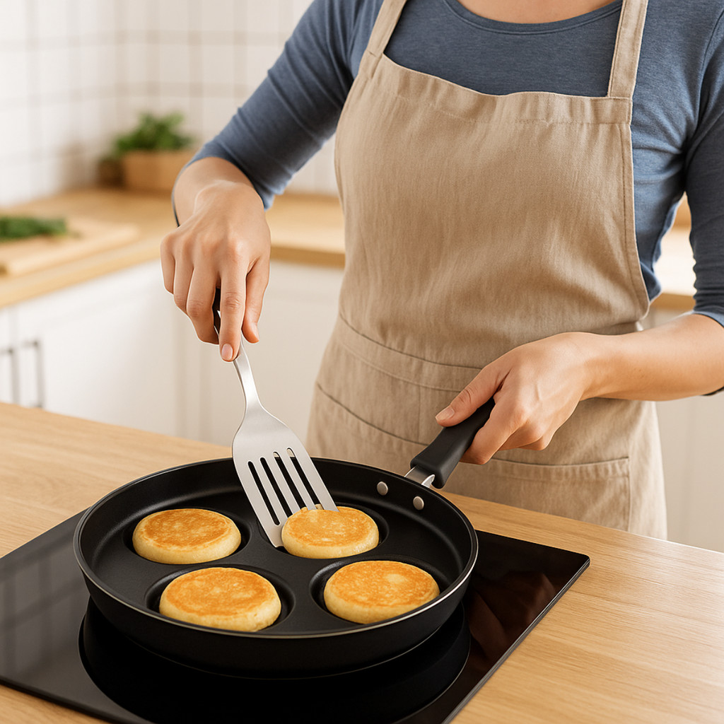 Espátula Inox para Fritura + Frigideira Multiuso 4 em 1 Antiaderente Kit Chapa & Praticidade