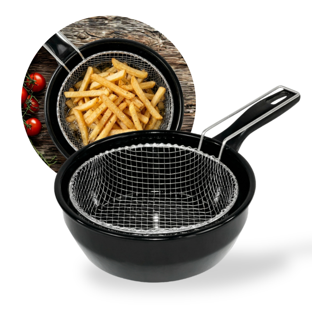 Panela Frigideira Fritadeira Com Cesto De Fritura Frita-tudo 20 Cm 1,7 L Ferro Fundido Esmaltado