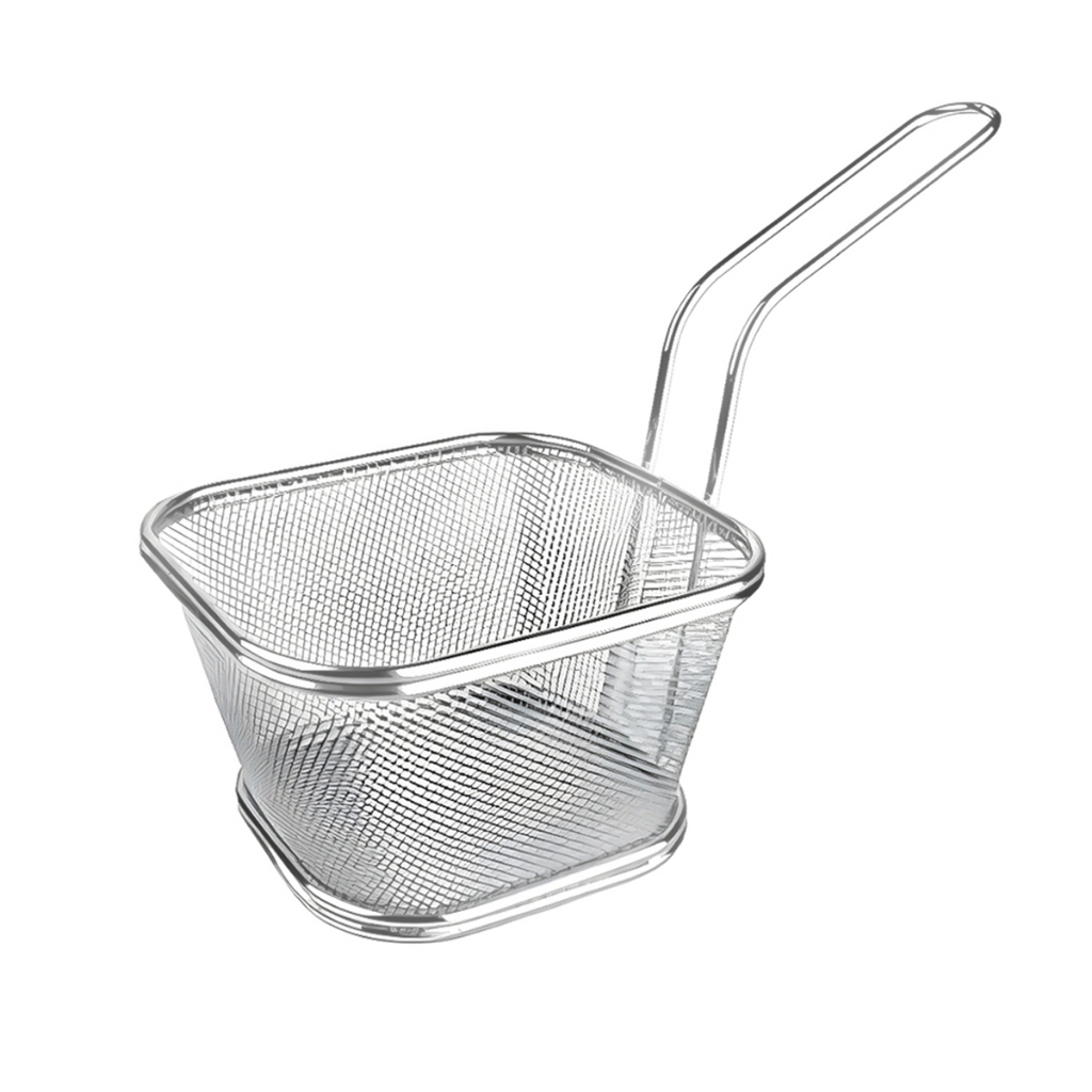 Kit 2 Cesto Em Inox Com Alça Para Servir Porções Frituras 13x8cm Multiuso Restaurante Bar Lanchonete Cozinha