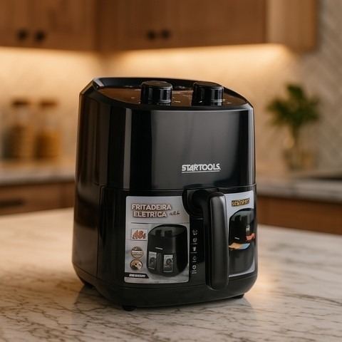 Fritadeira Elétrica Air Fryer Preto Saudável Sem Óleo Fritura Batata Carne Panela Preparo Comida