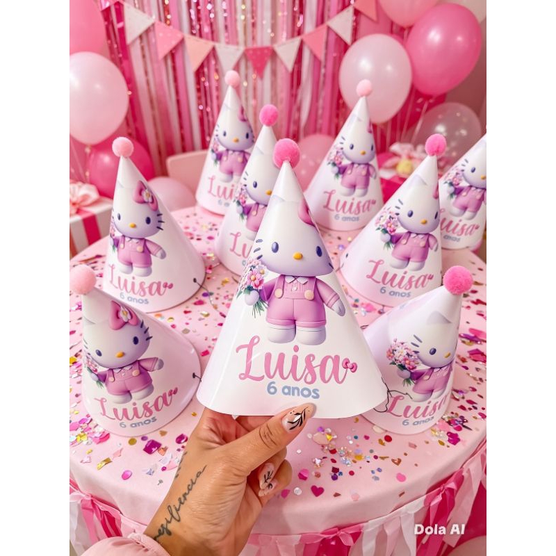 Chapeuzinhos Aniversário Festa Hello Kitty Aniversário Personalizado.