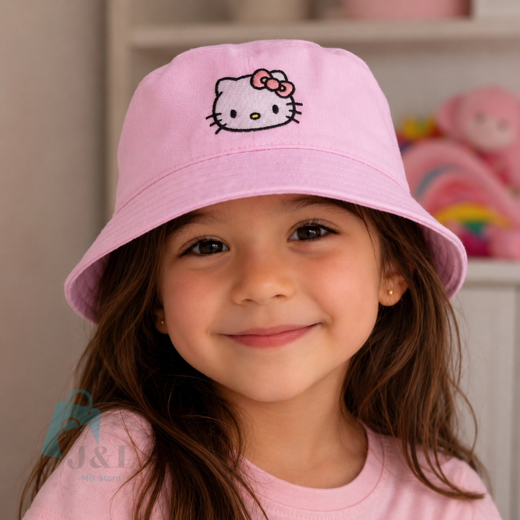 Chapéu Bucket Infantil Hello Kitty Rosa Menina Boné Verão Praia Passeio