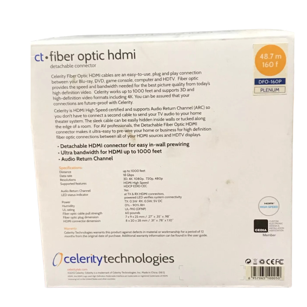 Cabo Celerity Fiber Optic HDMI Cable W Detachable Connector DFO-35P 10.6M