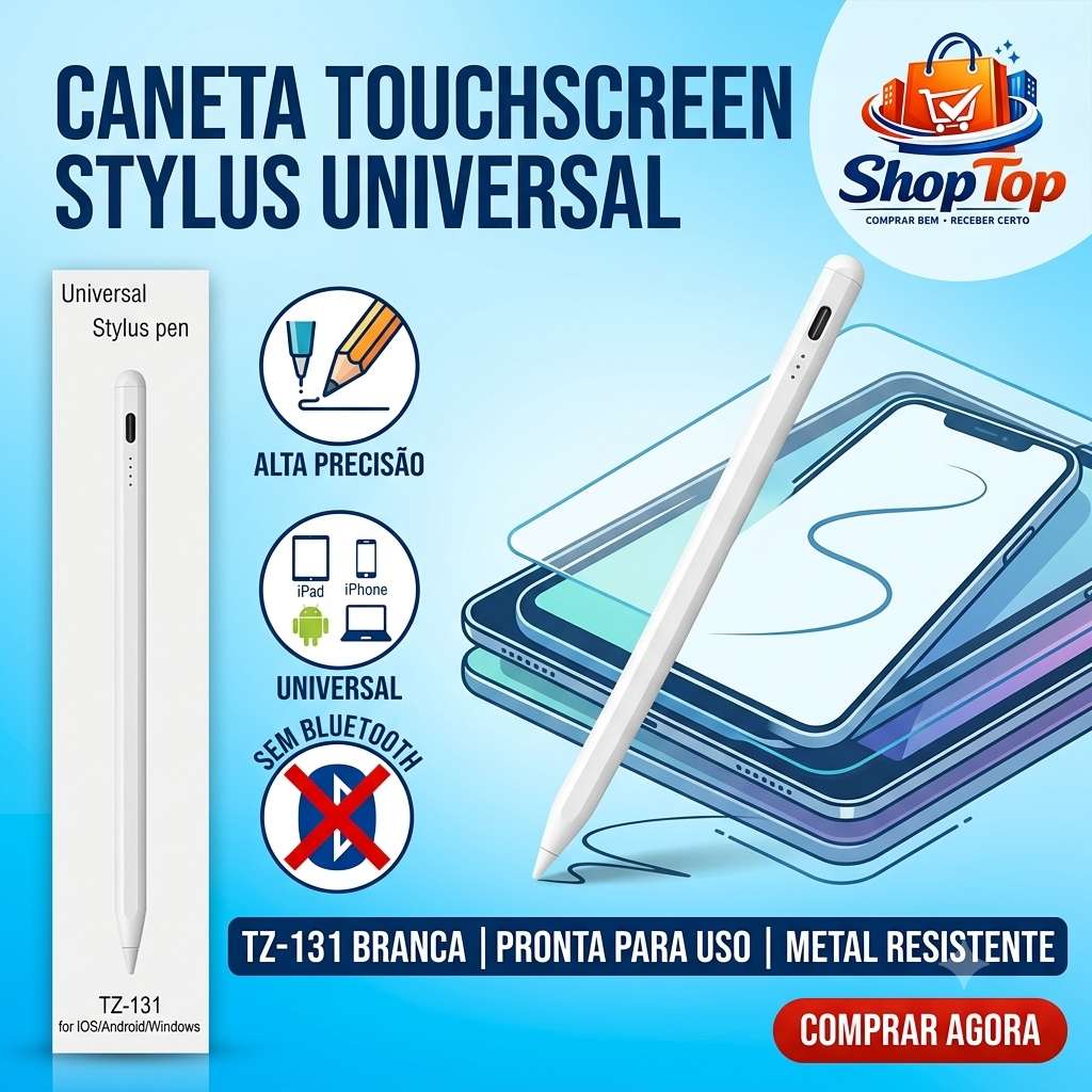 Caneta Touchscreen Stylus Universal Celular Tablet iPhone Android iPad Tela Capacitiva Alta Precisão