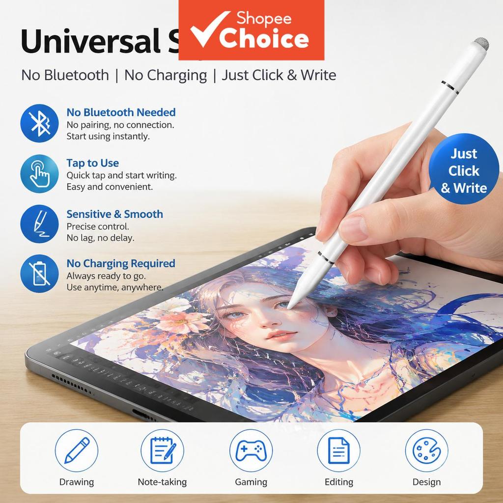 Caneta Stylus Universal 3 em 1 para iPhone, iPad, Android e Tablets Huawei, Lápis Capacitivo para Tela Sensível ao Toque