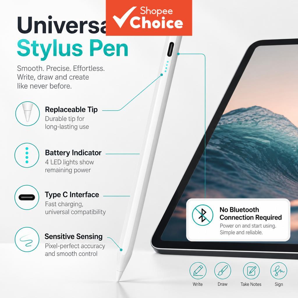 Caneta Stylus Universal Toileum para iPad iPhone Samsung Tablet Ativa Capacitiva para Dispositivos Huawei Android e iOS