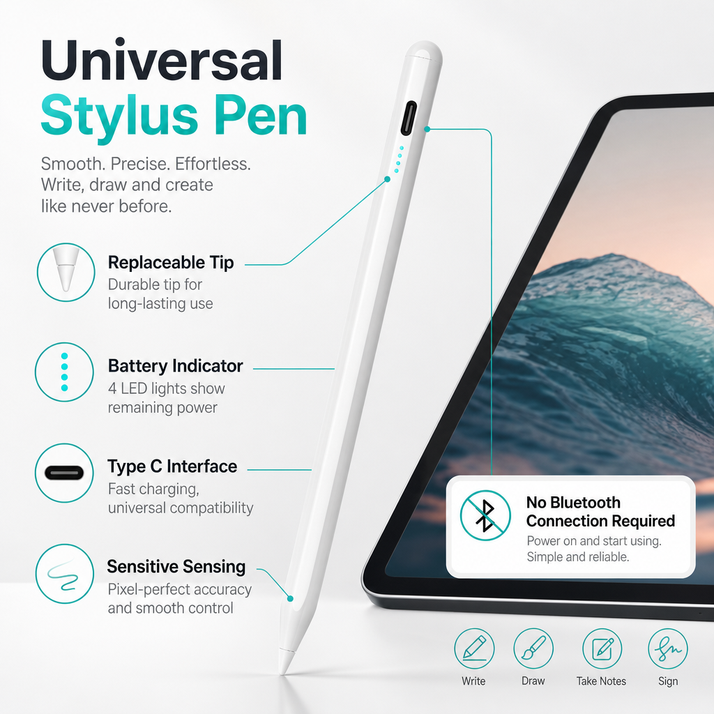 Caneta Stylus Universal Toileum para iPad, iPhone, Samsung Tablet, ativação por toque capacitivo compatível com