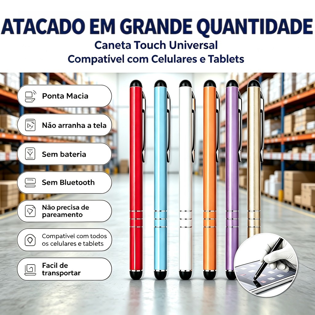 Atacado Profissional Caneta Touch Capacitiva Universal  Ponta Borracha Antirrisco Smartphone Tablet  iPhone iPad Android