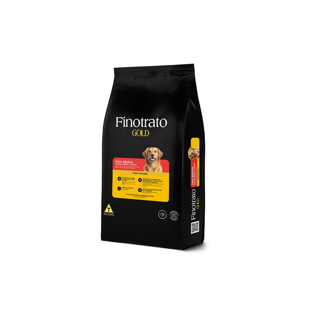 Ração Finotrato Gold 15kg Cães Adultos Raças Médias Grandes Super Premium Original Validade Longa + BRINDE OSSO DEFUMADO