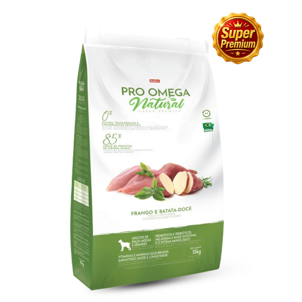 Ração Pro Omega Natural Cães Adultos de Raças Médias e Grandes 15KG Super Premium