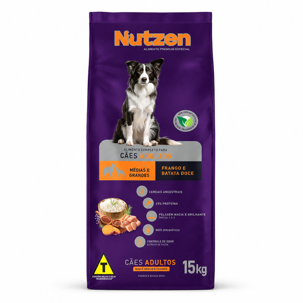 Ração para cachorros Adultos Raças Médias Grandes Frango Batata-Doce Nutzen 15kg cão cães