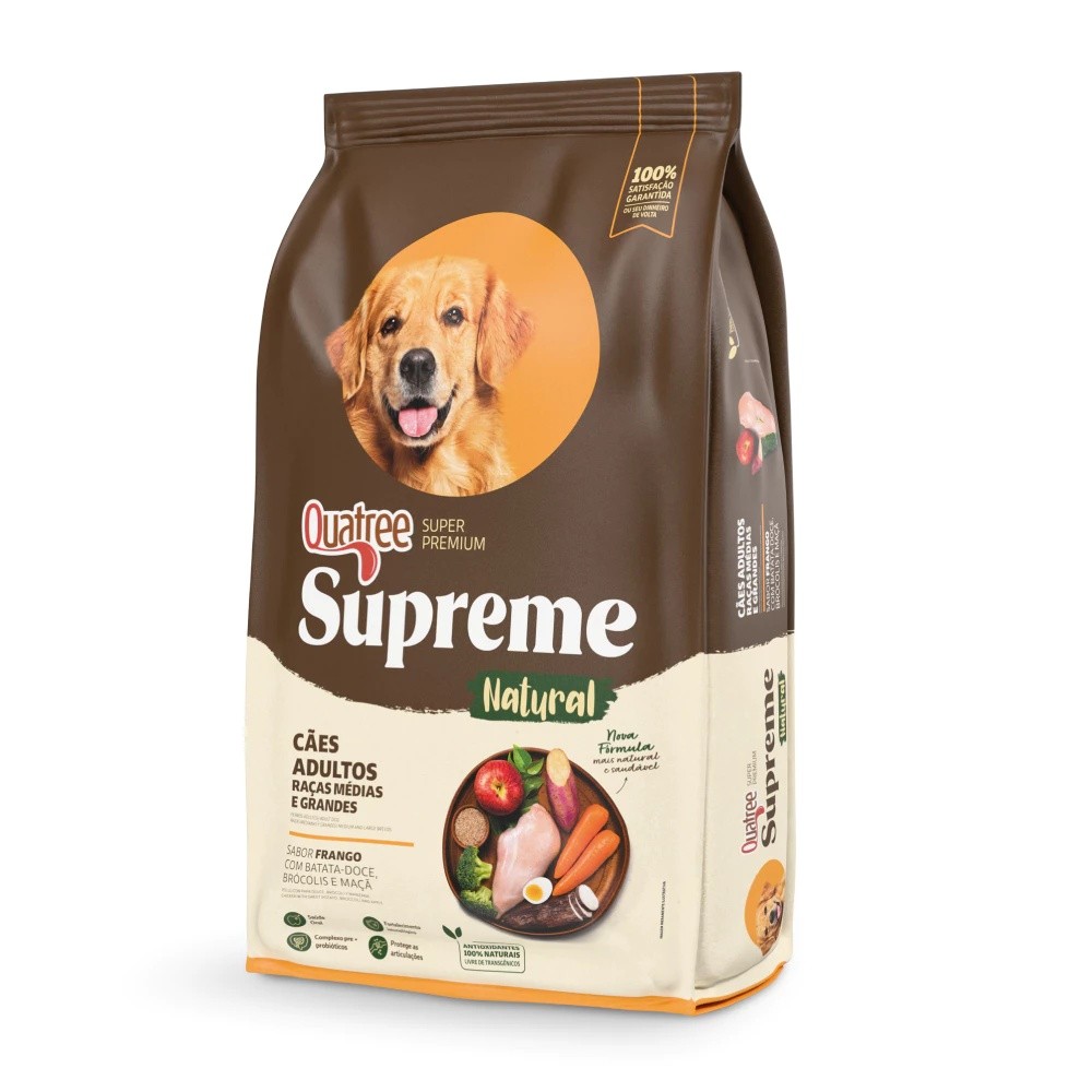 Ração Quatree Supreme Cães Adultos Raças Médias e Grandes Frango e Batata Doce 15kg