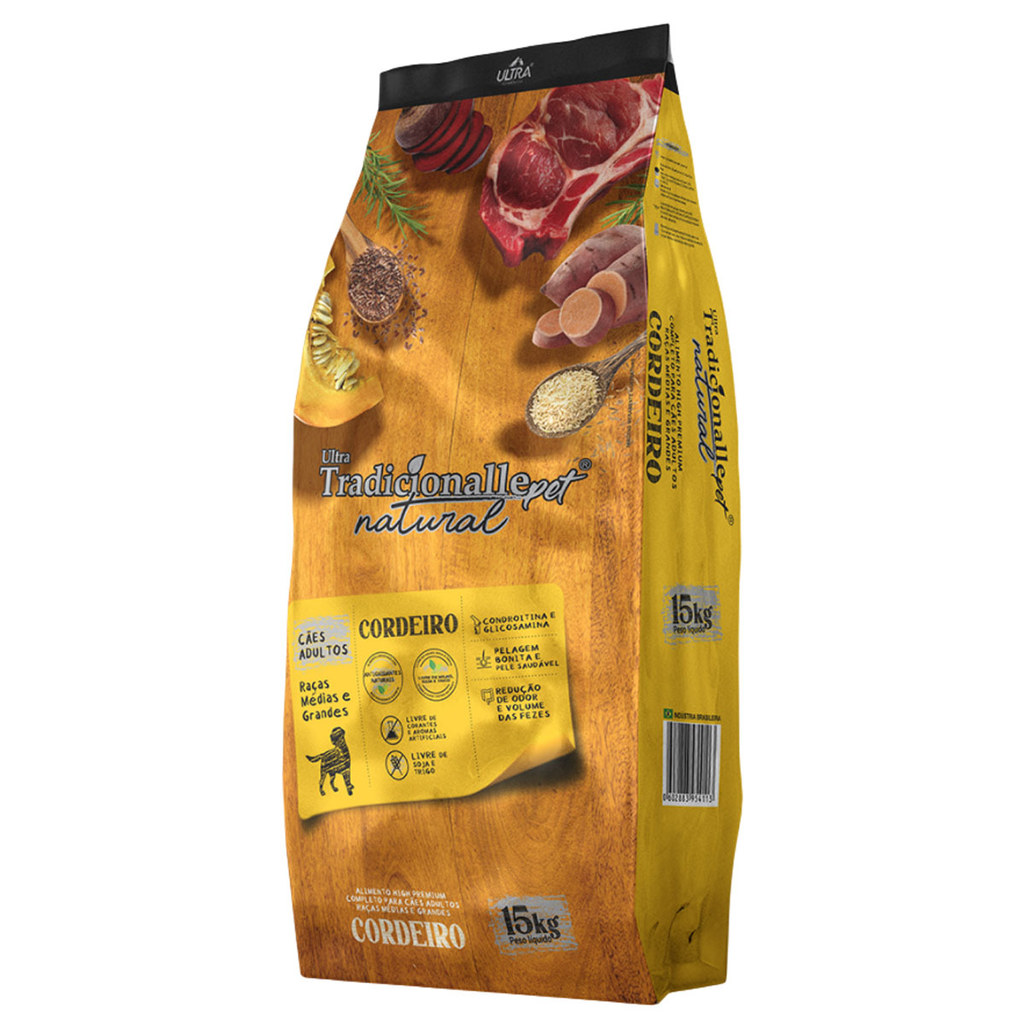 Ração para Cães Adultos Tradicionalle Cordeiro Raças Médias e Grandes 15kg
