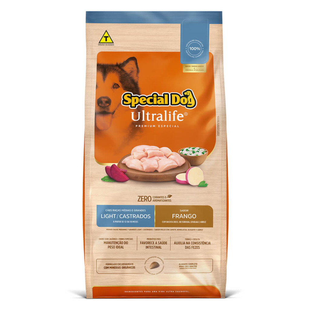 Ração Special Dog Ultralife Light Cães Castrados 15kg Raças Médias e Grandes Sabor Frango, Batata-Doce, Beterraba, Ervil