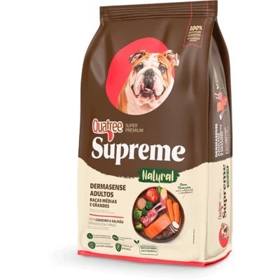 Ração Seca Quatree Supreme Dermasense Cordeiro e Salmão para Cães Adultos Raças Médias e Grandes 15Kg