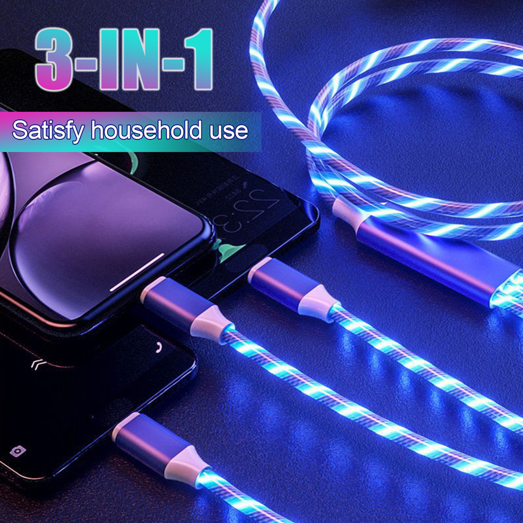 Cabo Luminoso 3 Em 1 1.2M 240W/120W Fast ChargeType-C Lightning Micro USB Multi Charger Para iPhone Android Durável