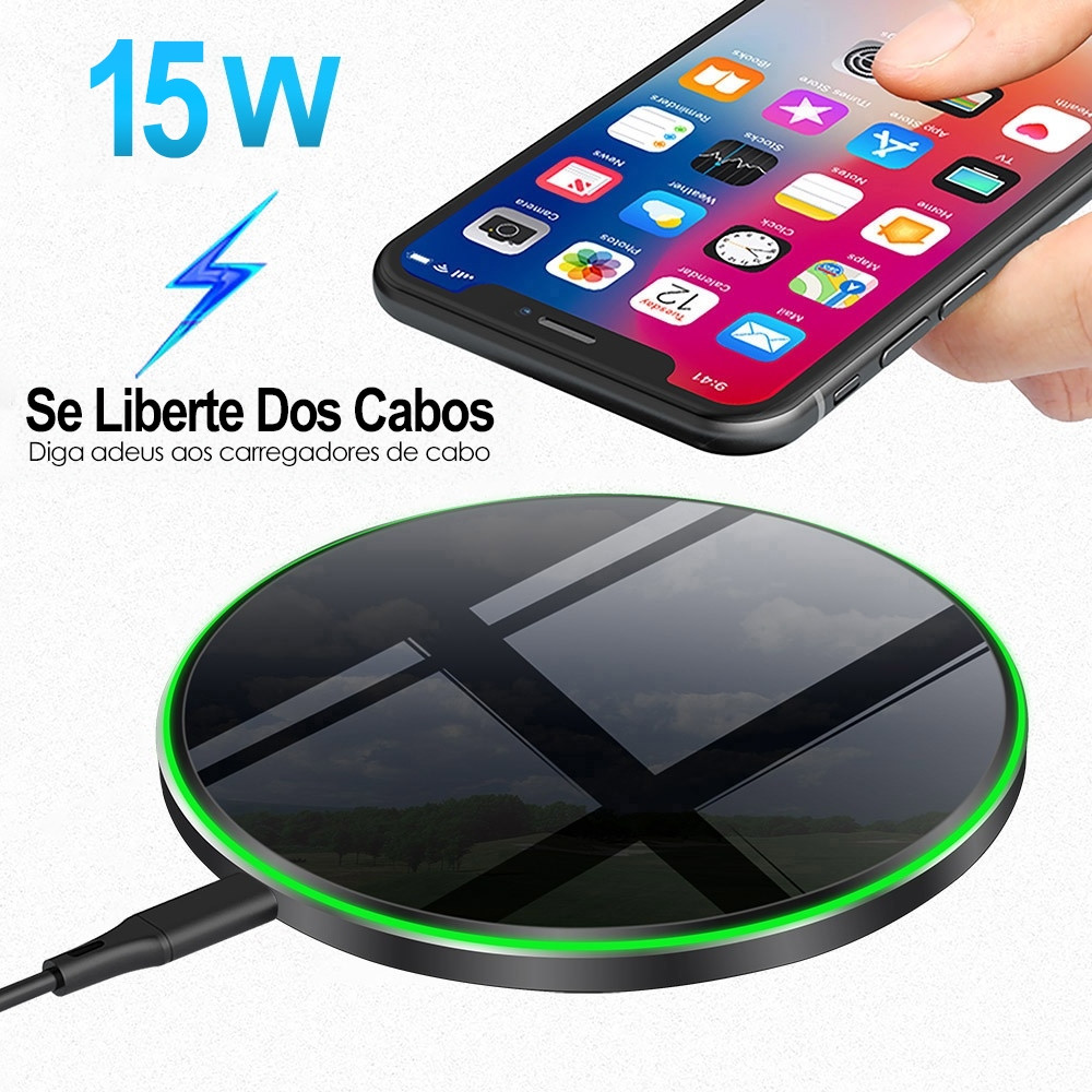 Carregador Sem Fio Rapido 15w Indução Sensor Mesa Turbo Fast Para Celular iPhone/Android Universal