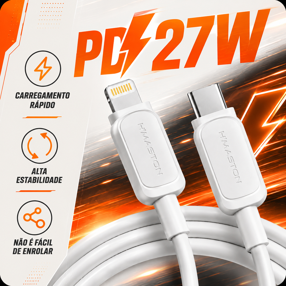 Cabo Carregador Rápido H'Maston HB09-5 Fast Charge Reforçado Alta Durabilidade Carregamento Super Rápido Android Iphone