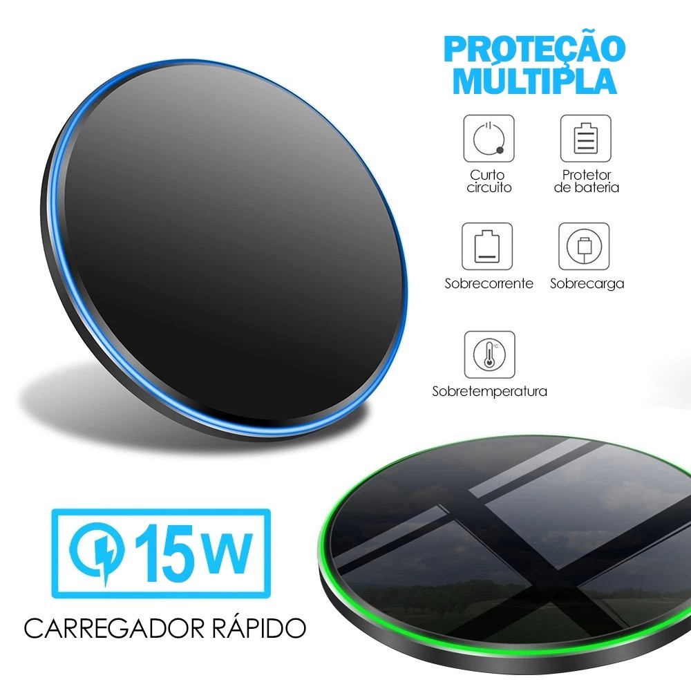 Carregador Sem Fio Rapido 15w Indução Sensor Mesa Turbo Fast Para Celular iPhone/Android Universal
