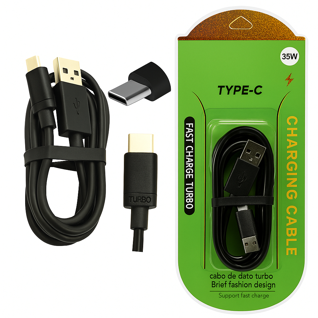 Cabo Carregador Turbo 35W Lightning Tipo C V8 1m Branco Fast Charge iPhone Android Reforçado