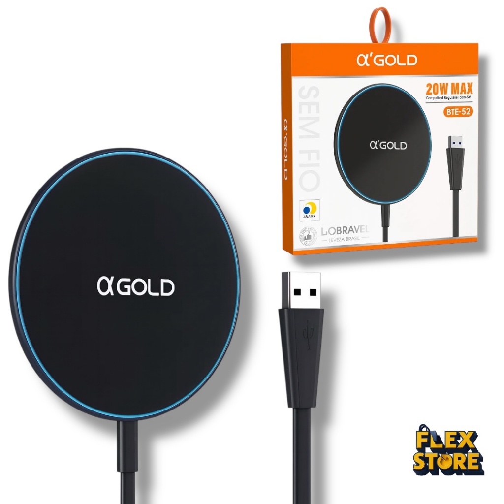 Carregador Indução Wireless α Gold Plus BTE-52 20W Fast Charge Compatível iPhone e Android