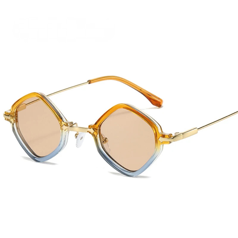 Óculos de sol femininos com armação pequena e quadrada, estilo retrô, lentes transparentes com efeito degradê azul-marin