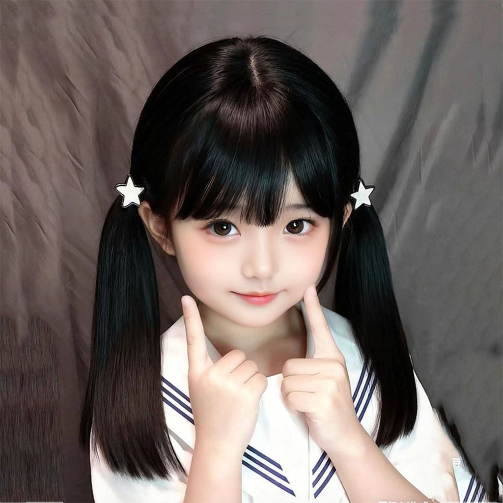 Novo estilo crianças peruca menina Lolita longo cabelo reto bonito estudante duplo rabo de cavalo gravata baixa jk marin
