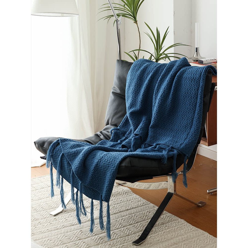Cobertor de malha estilo nórdico, cobertor para decoração de sofá, cochilo, lazer, frete grátis, novo estilo, azul marin
