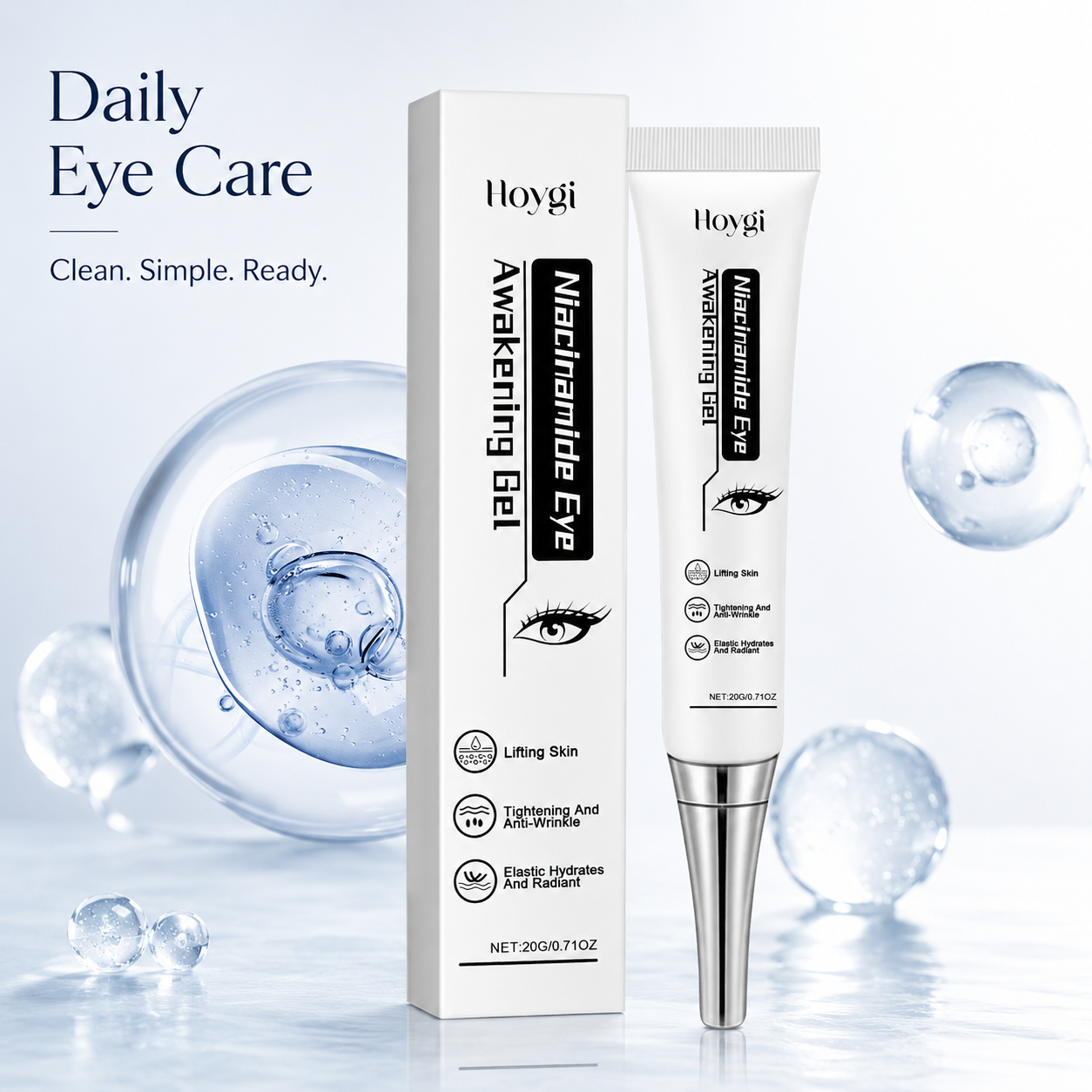 Hoygi Gel Hidratante de Niacinamida para Olhos, Creme Firmador e Revitalizante, Cuidado Antirrugas e Radiante com