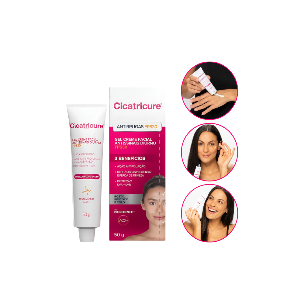 Gel Creme Antissinais Reduz Ruga Linha de Expressão Antirrugas Cicatricure FPS 30 50g