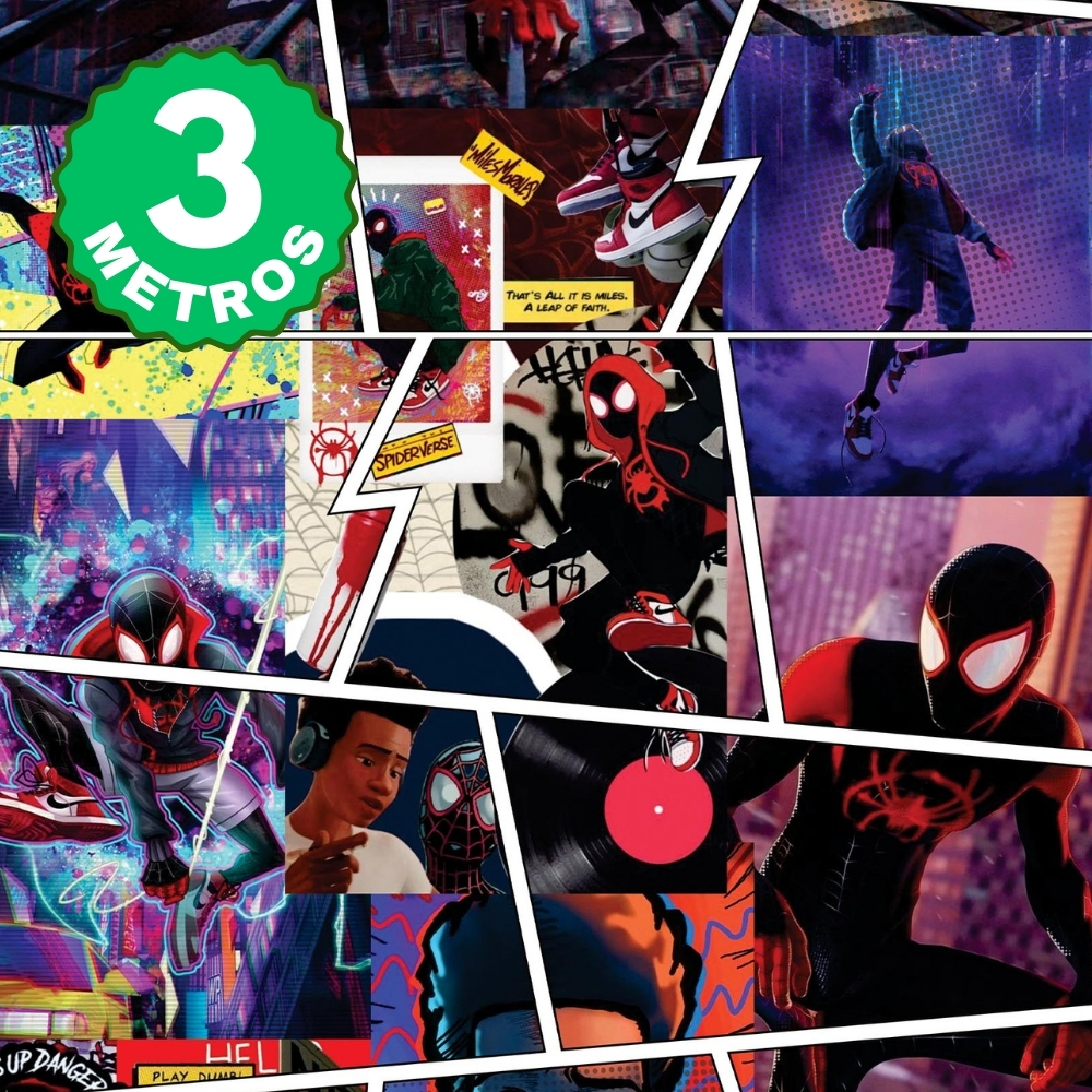 Papel de Parede Adesivo Homem Aranha Miles Morales Colorido Aranhaverso Quarto Infantil Lavável