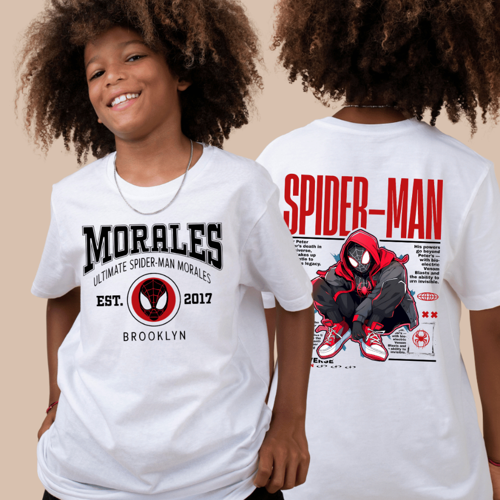 Camiseta Infantil Homem Aranha Miles Morales Moda Geek Juvenil Blusa 100% Algodão