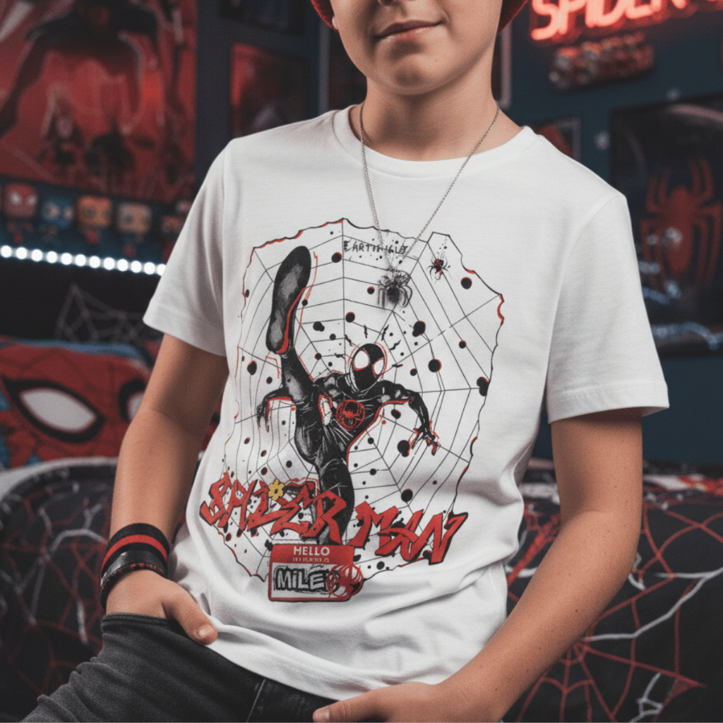 Camiseta Infantil Homem-aranha Miles Morales E Spider-gwen Aranhaverso Em Algodão 100% Estampa Premium