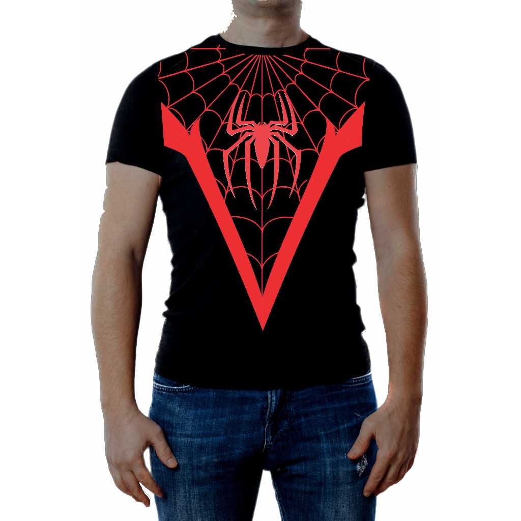Camiseta preta Homem Aranha Miles Morales - adulto e infantil